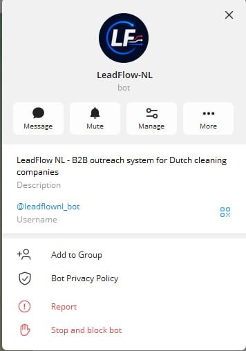 LeadFlow NL Telegram bot profile